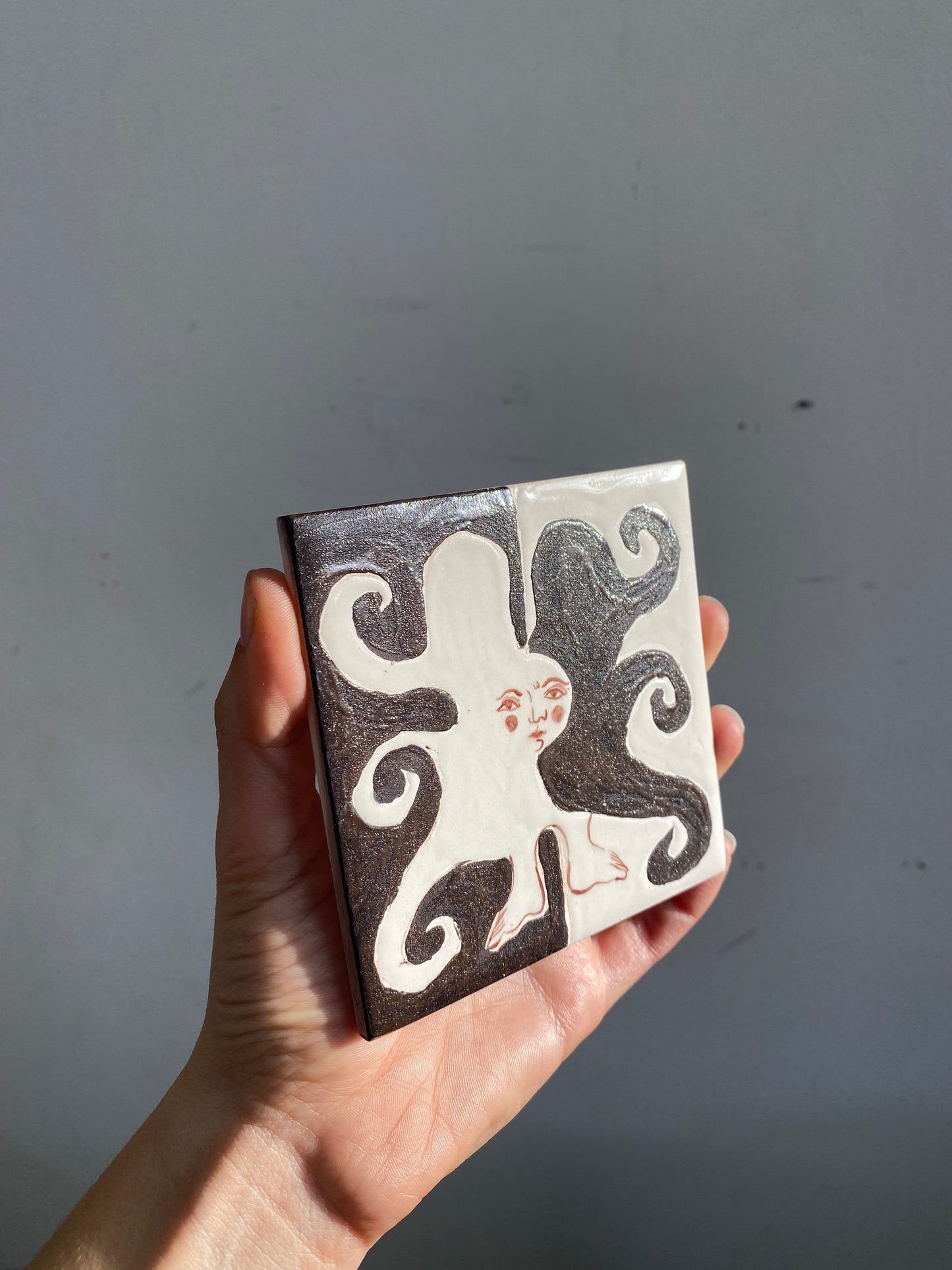 Angel in Shimmering Black and White - Ceramic Tile