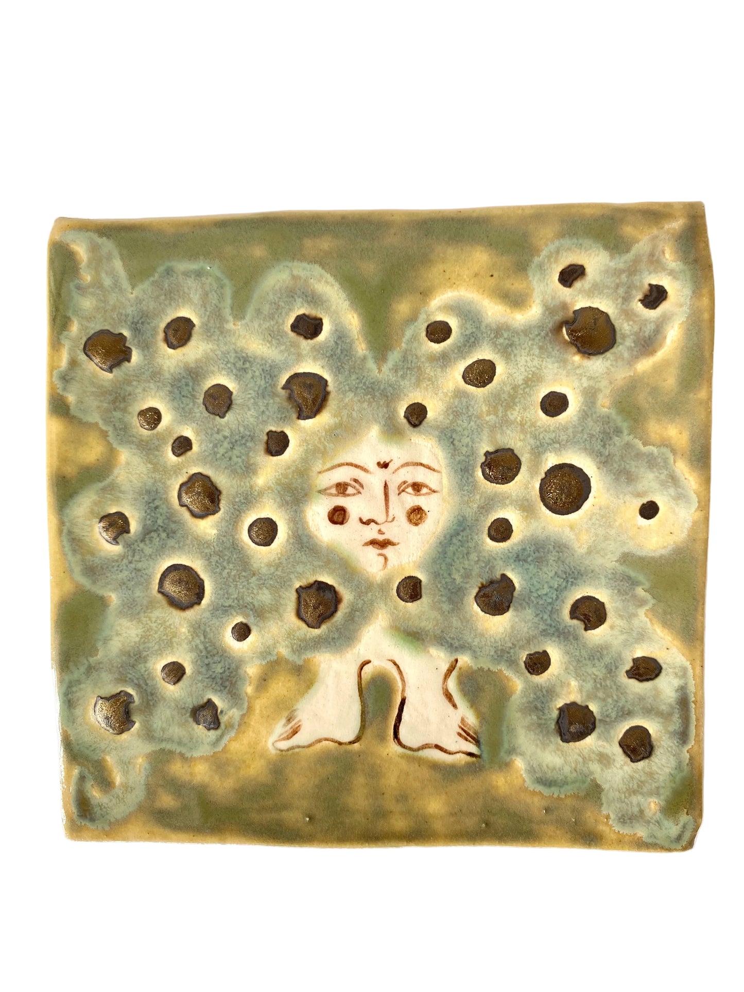 Angel in Soft Blue and Jade Green with Gold detail - Ceramic Tile
