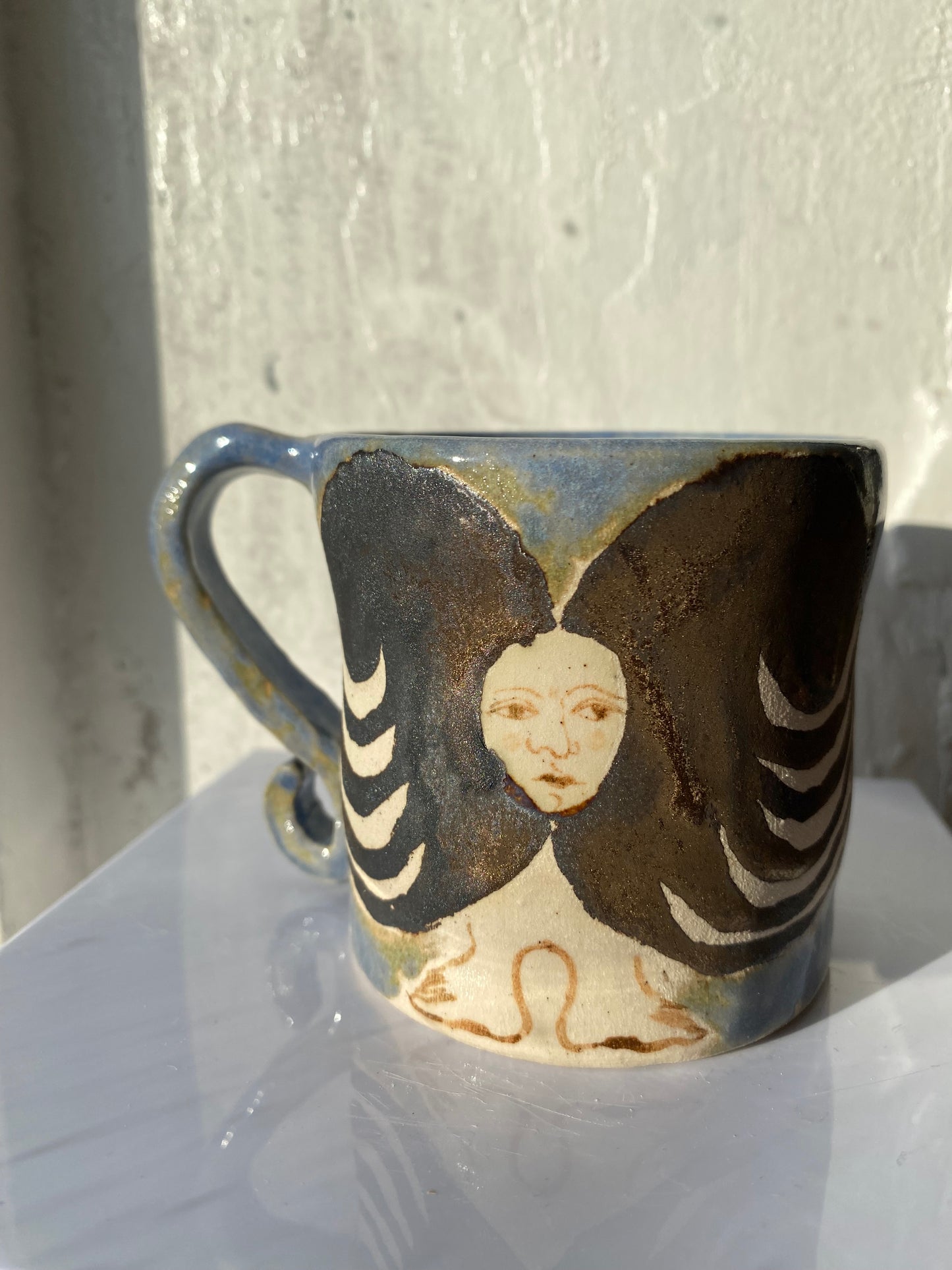 Angel in Bright Blue and Gold- Large Coffee Cup