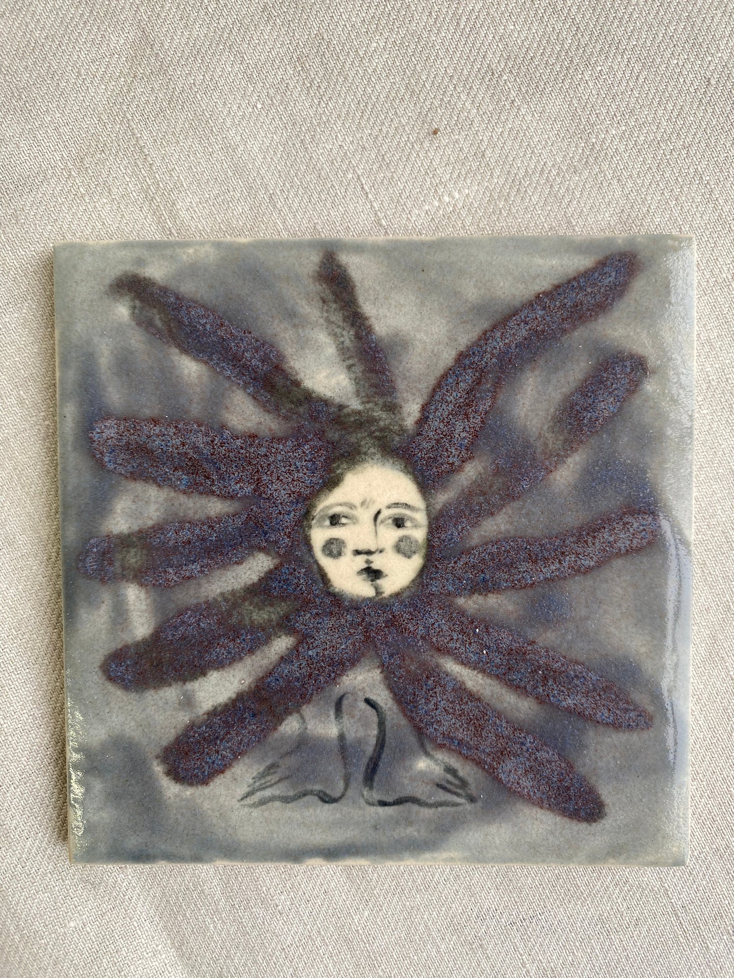 Flower in Blue and Black Shadow - Ceramic Tile