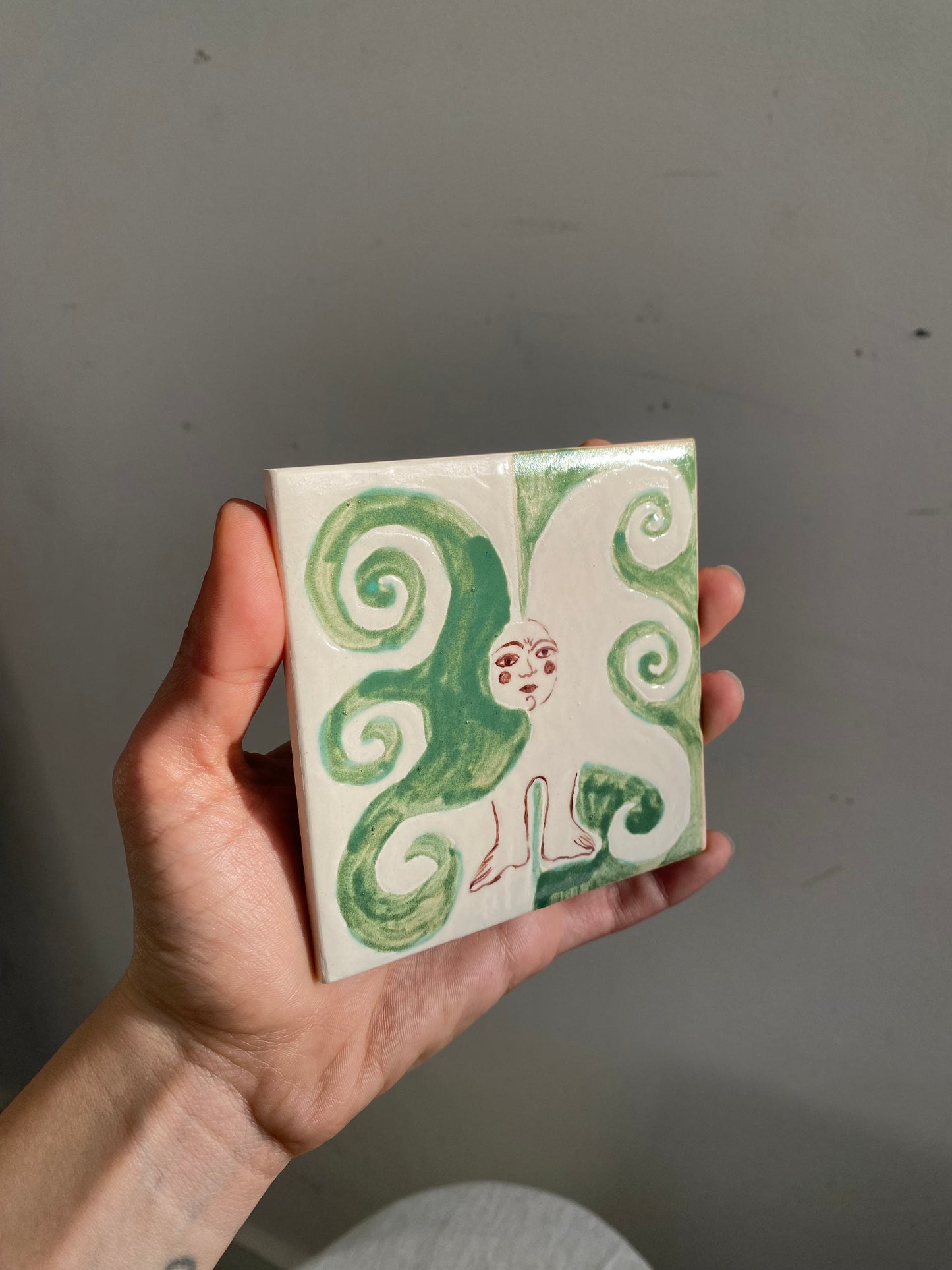 Angel in Green and White- Ceramic Tile