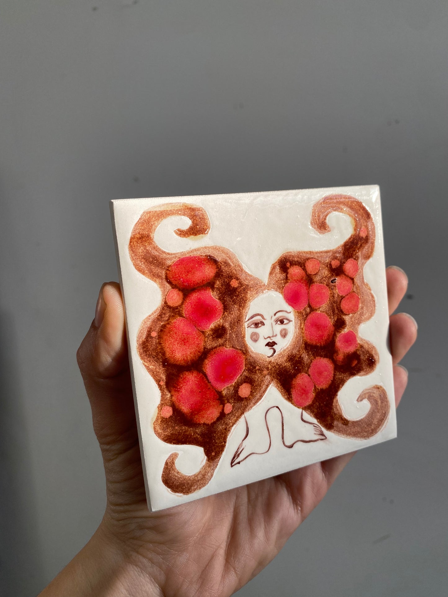 Angel in Red and Brown - Ceramic Tile