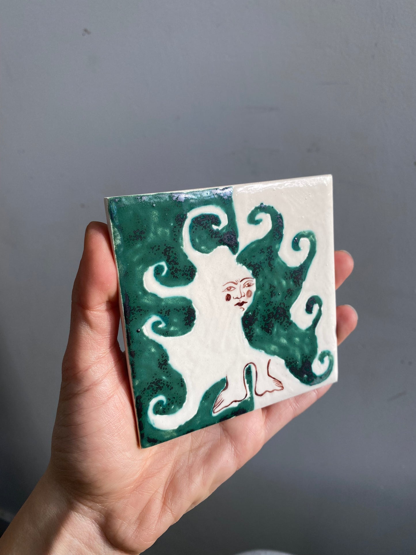 Angel in Green and White- Ceramic Tile