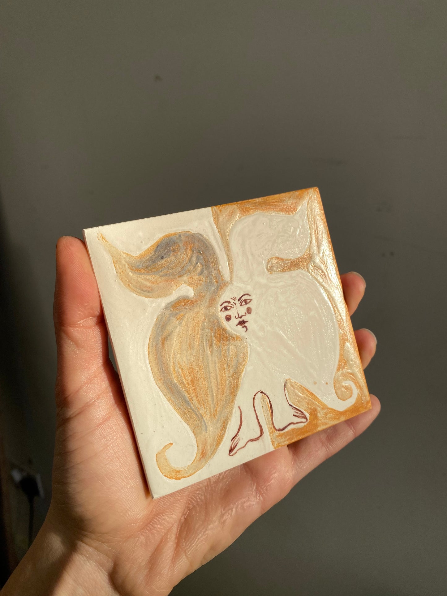 Angel in Terracotta and White- Ceramic Tile