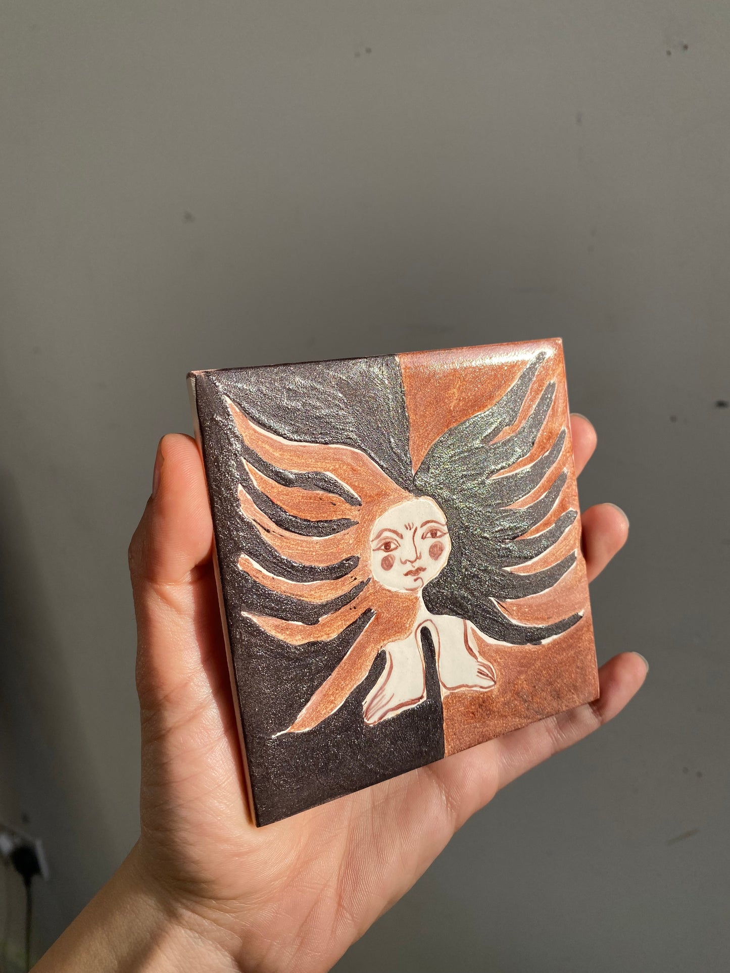 Angel in Shimmering Black and Brown - Ceramic Tile
