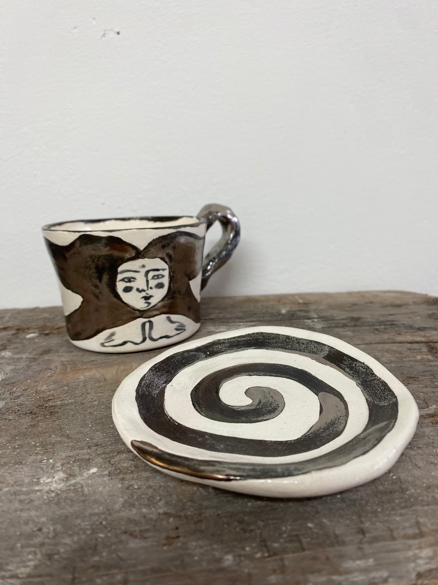 Angel in Chrome and White - Medium Coffee Cup & Saucer