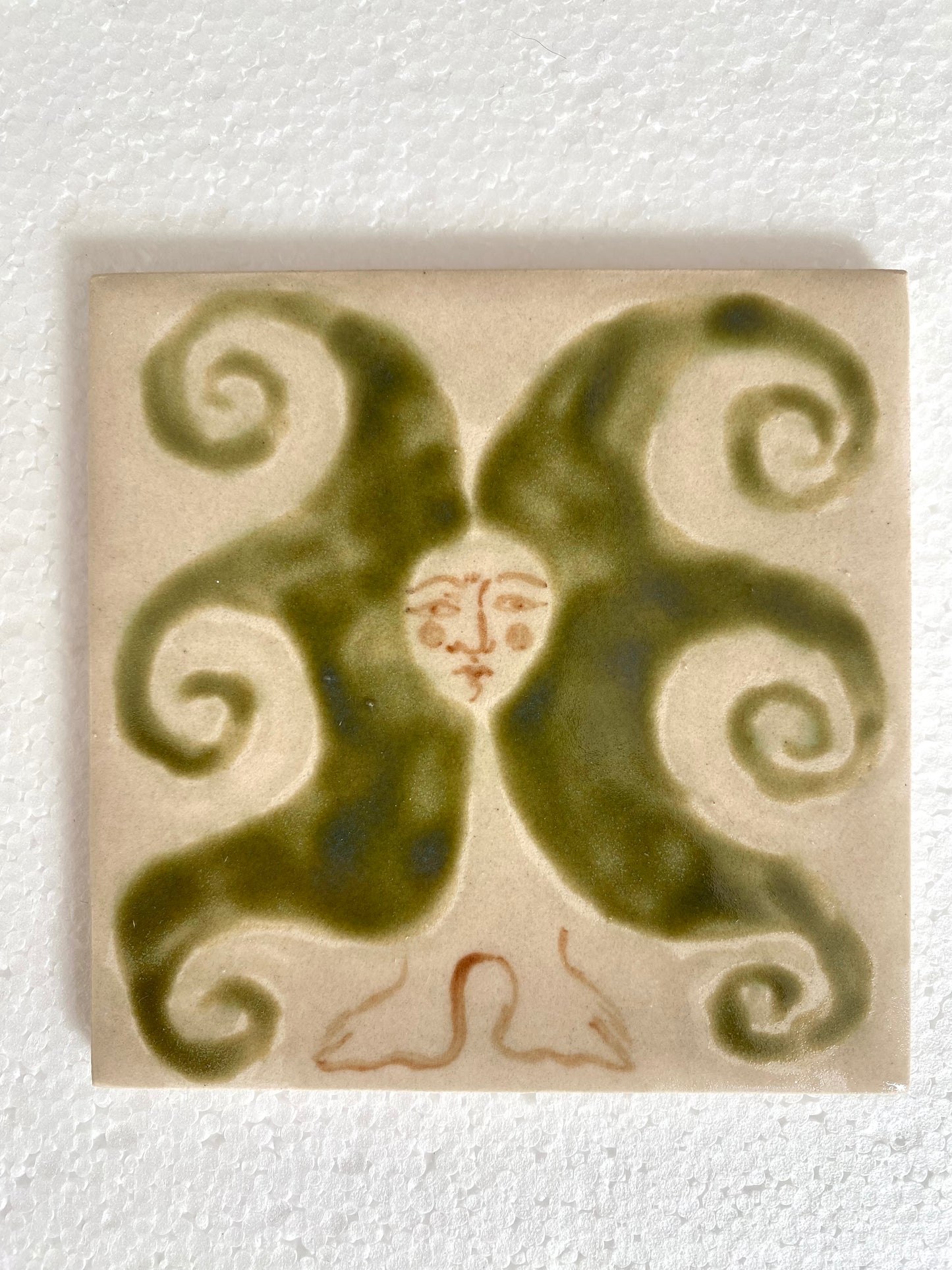 Angel in Jade Green and White - Ceramic Tile