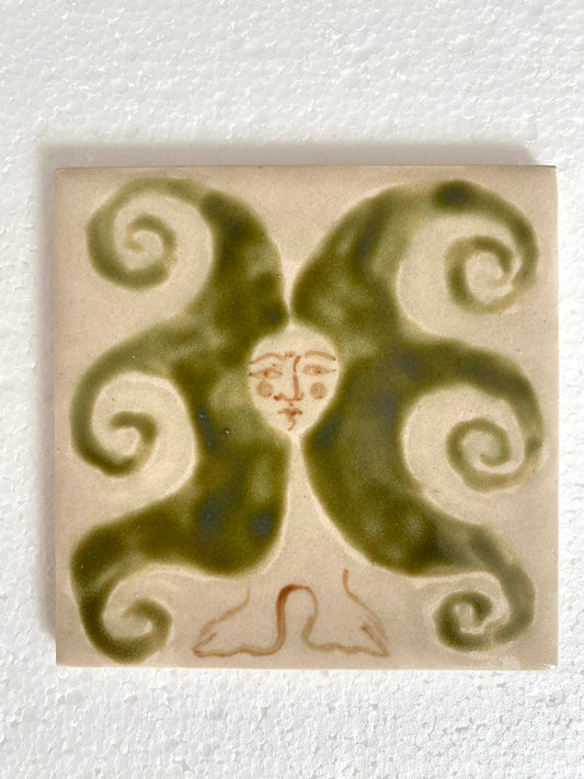 Angel in Jade Green and White - Ceramic Tile