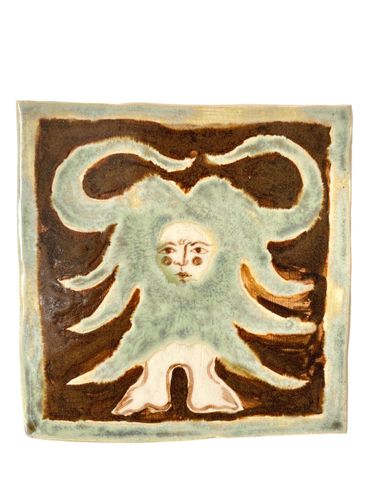 Angel in Brown and Soft Green - Ceramic Tile
