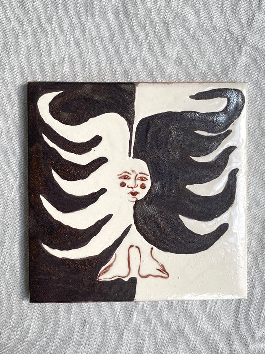 Angel in Shimmering Black and White - Ceramic Tile
