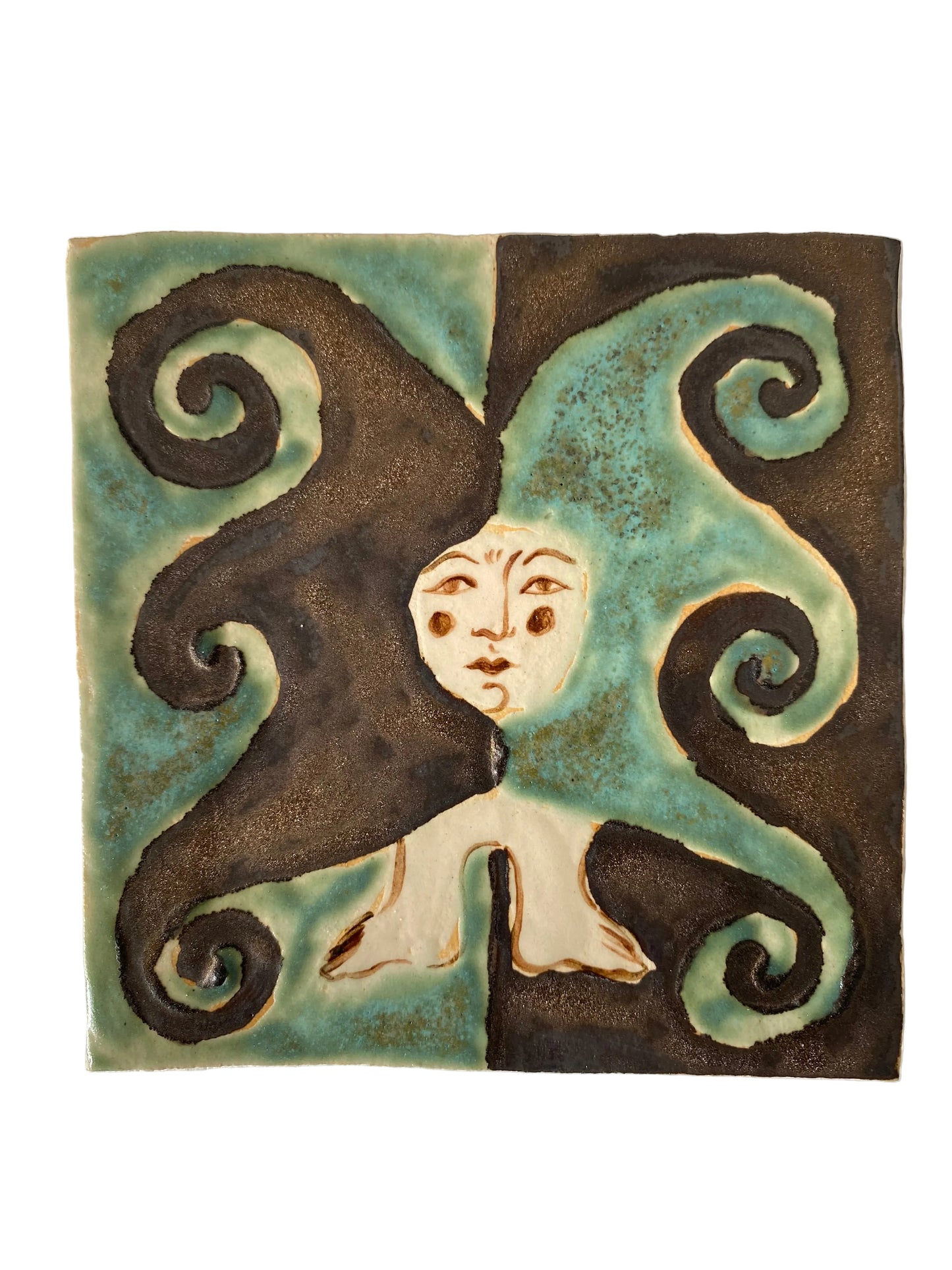 Angel in Brown Gold and Turquoise- Ceramic Tile