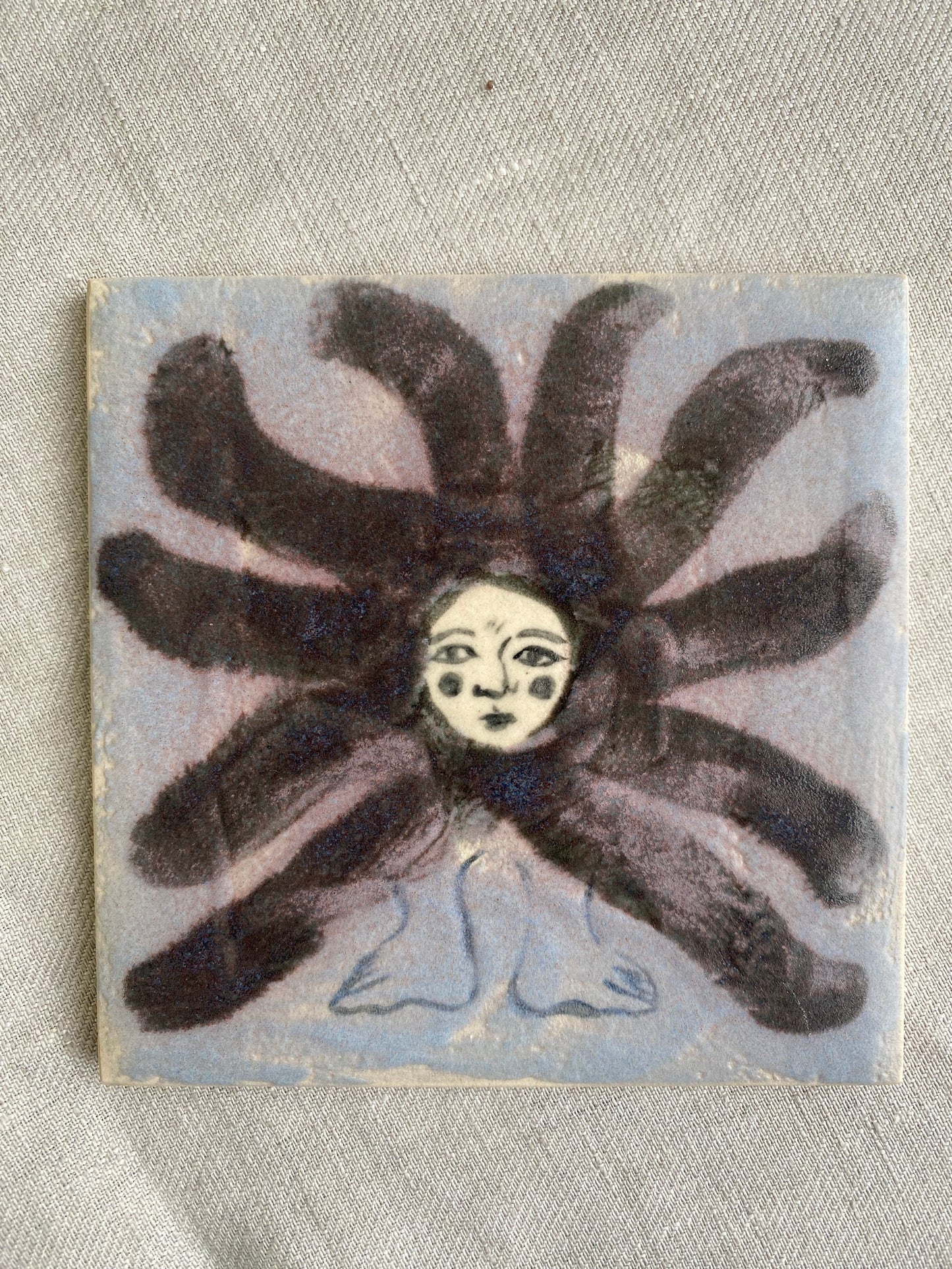 Flower in Blue and Grey - Ceramic Tile