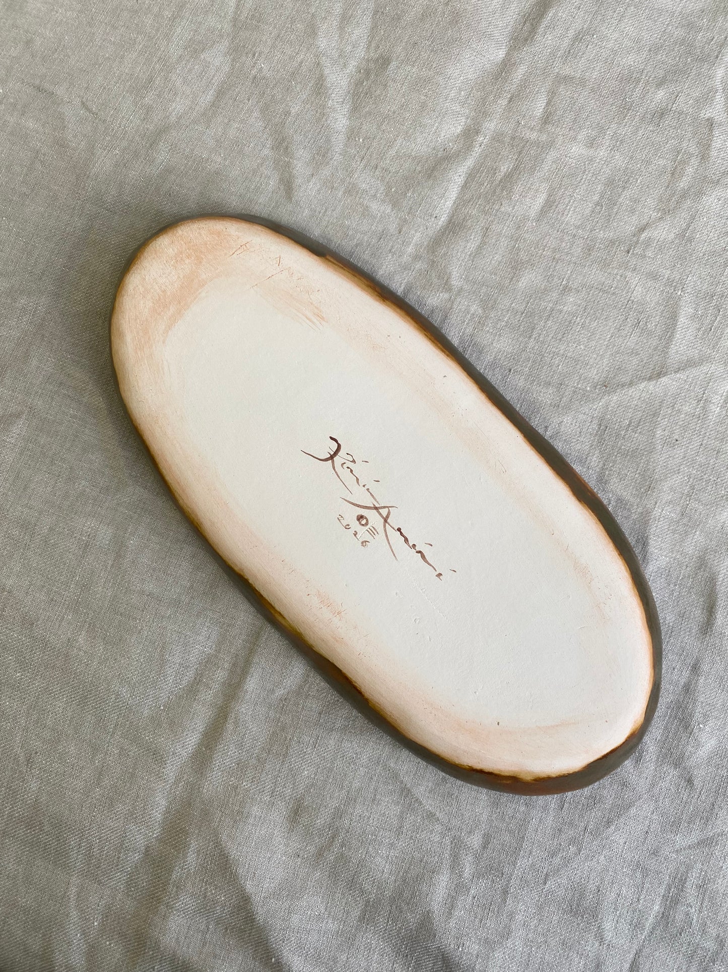 Bloom Oval Plate in Green, White  and Brown