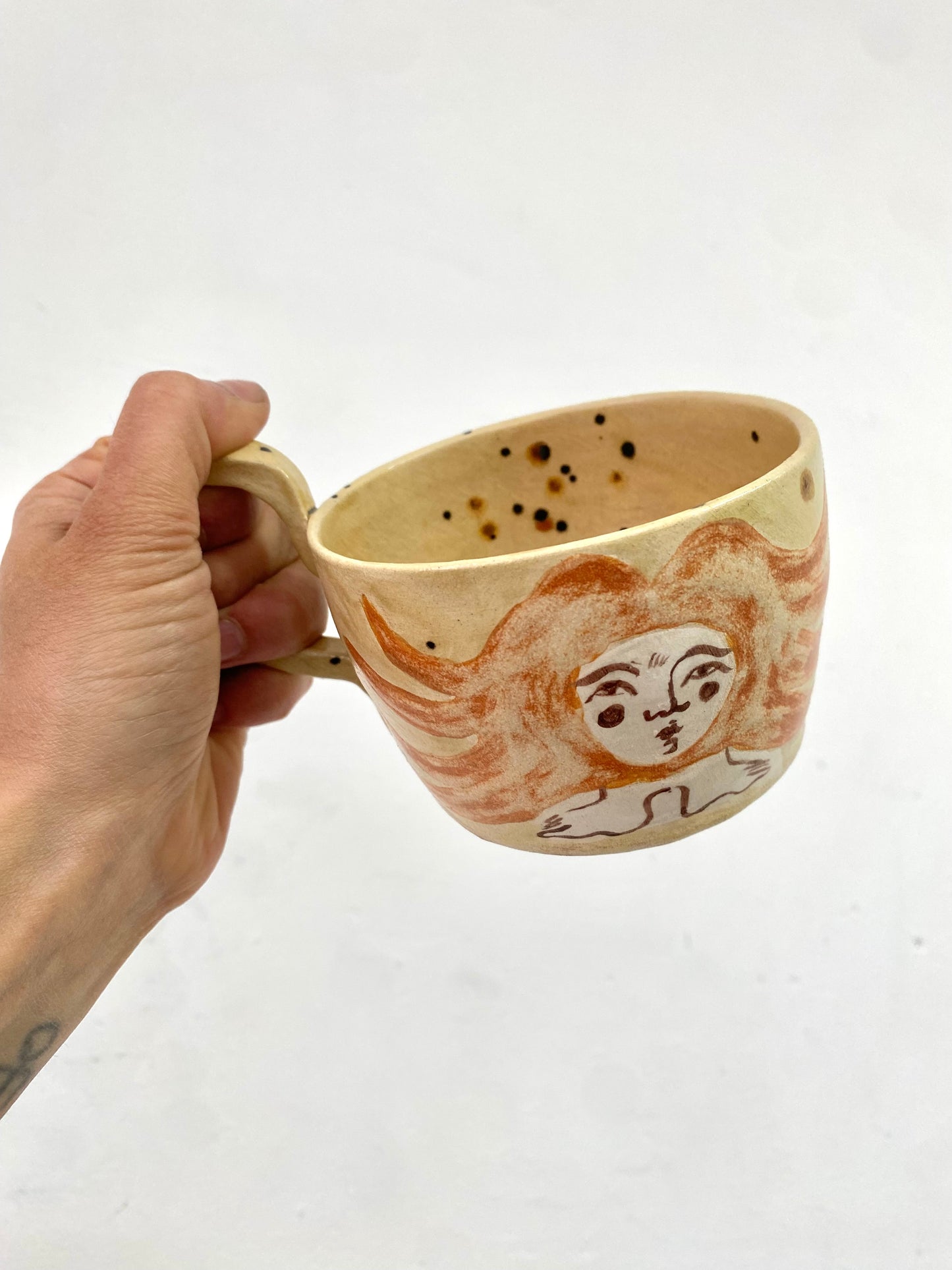 Angel in Terracotta and Spotted Cream - Large Coffee Cup