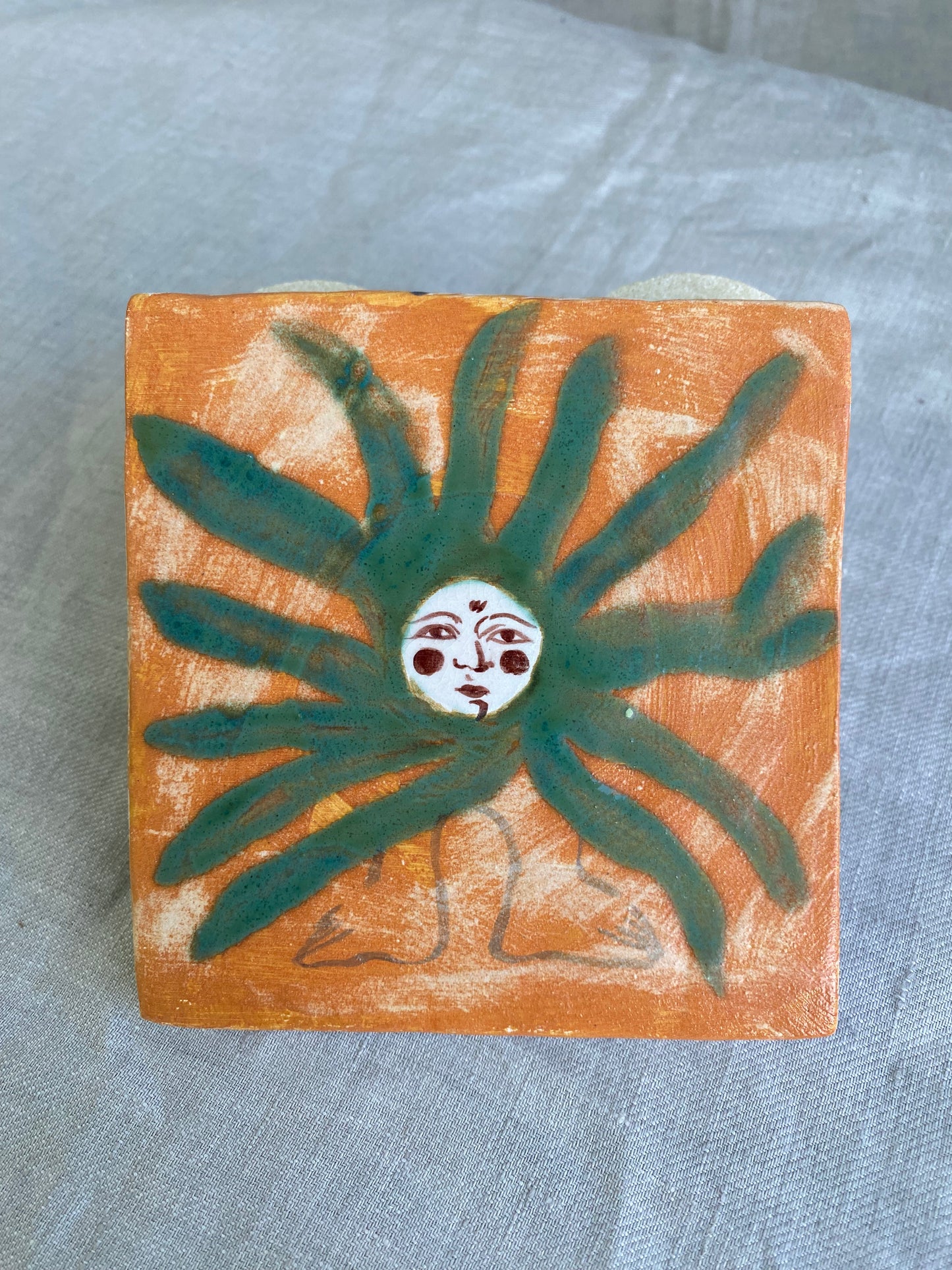 Flower in Orange and Green - Ceramic Tile