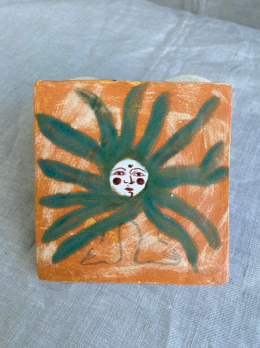 Flower in Orange and Green - Ceramic Tile
