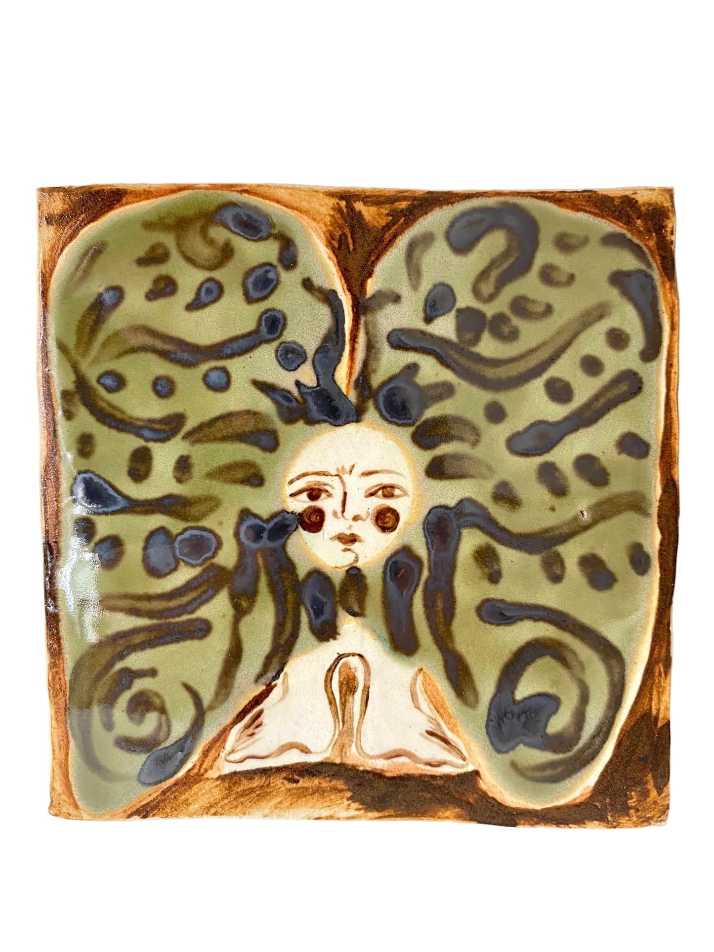 Angel in Brown and Jade Green with Gold detail - Ceramic Tile