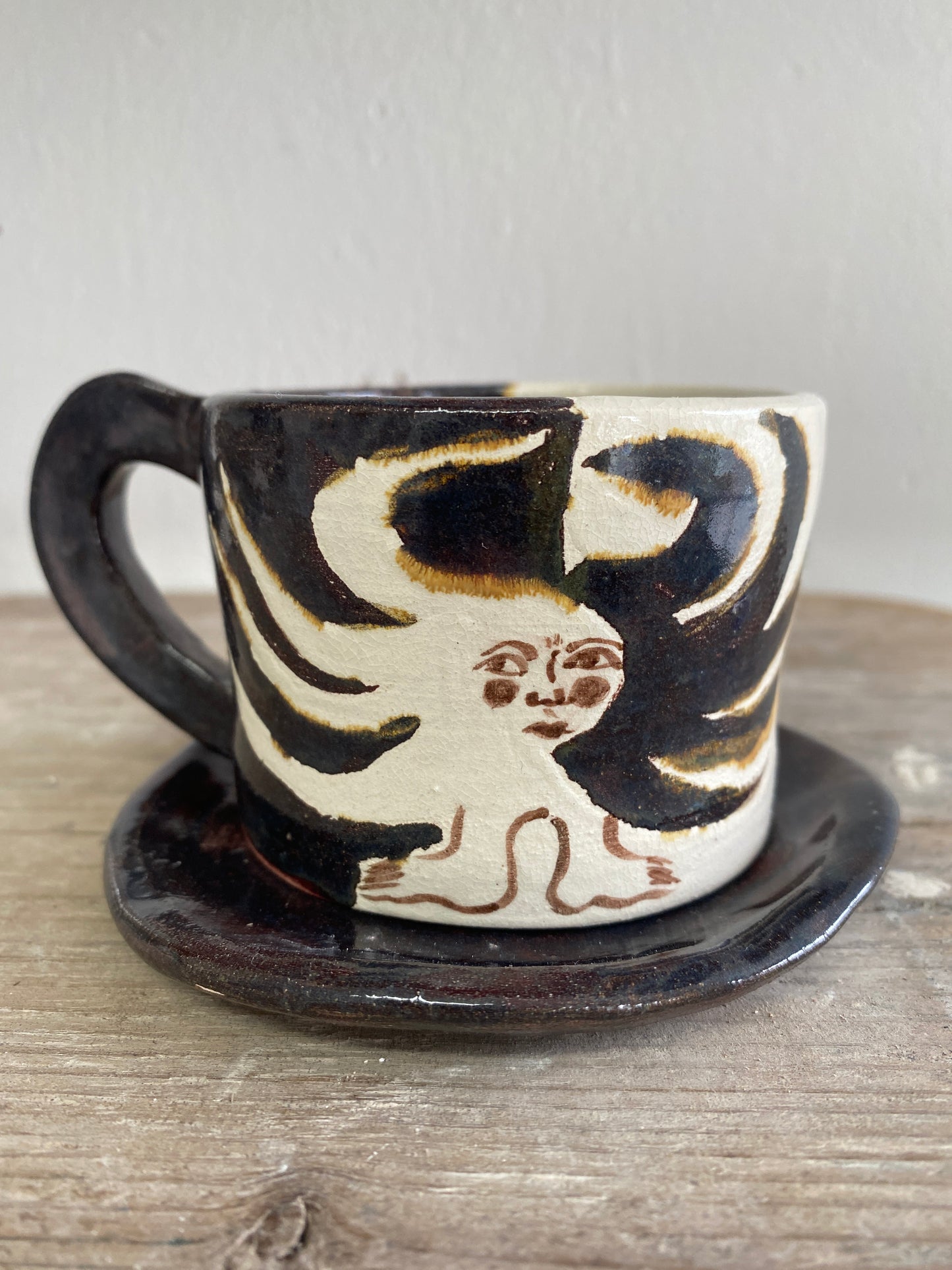 Angel in Dark Shimmering Purple and  White - Small Coffee Cup & Saucer