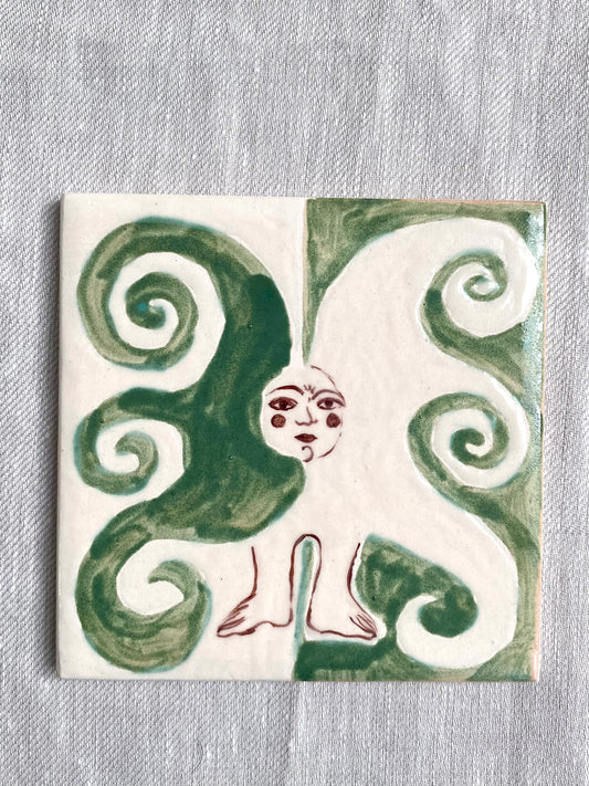 Angel in Green and White- Ceramic Tile