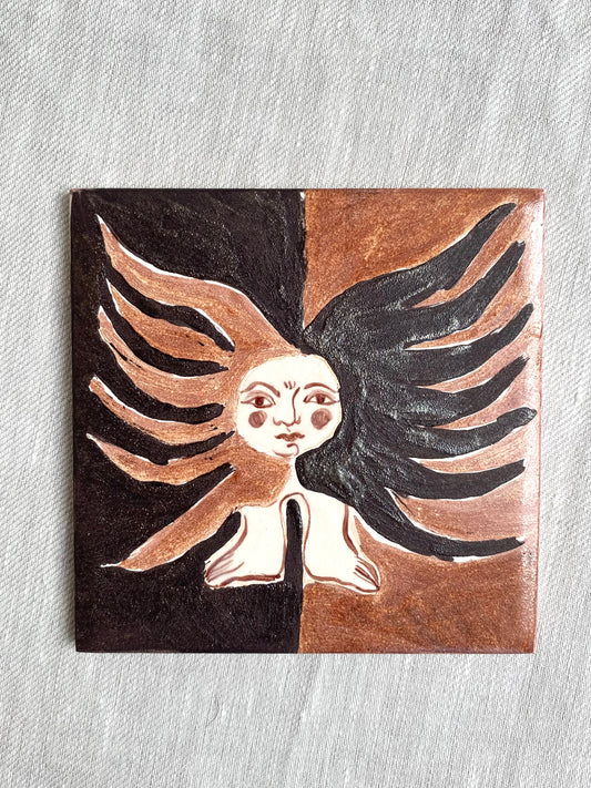 Angel in Shimmering Black  and Brown - Ceramic Tile