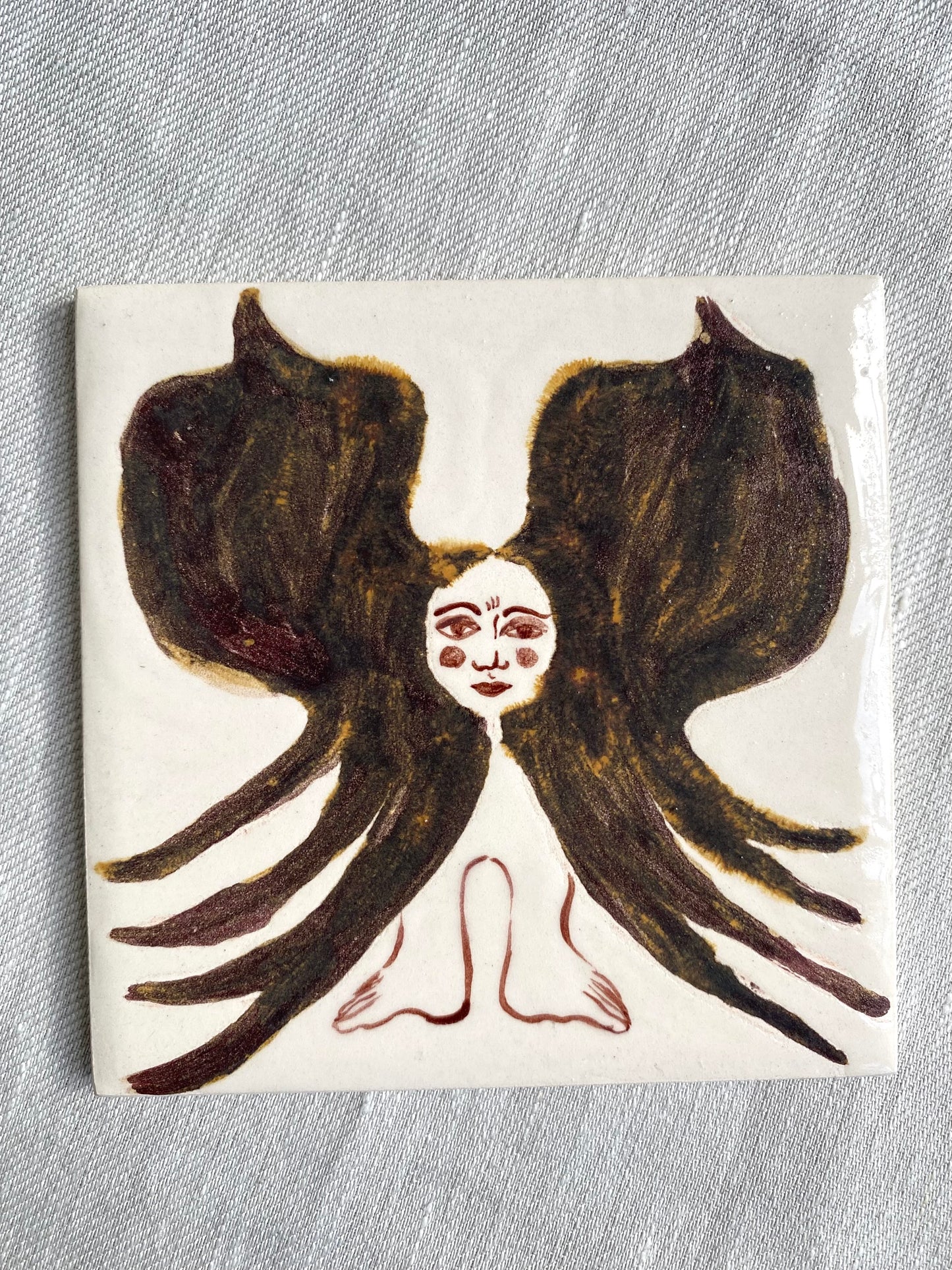 Angel in Ironstone and White- Ceramic Tile