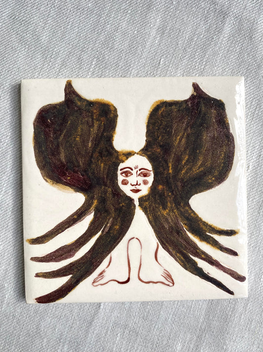 Angel in Ironstone and White- Ceramic Tile