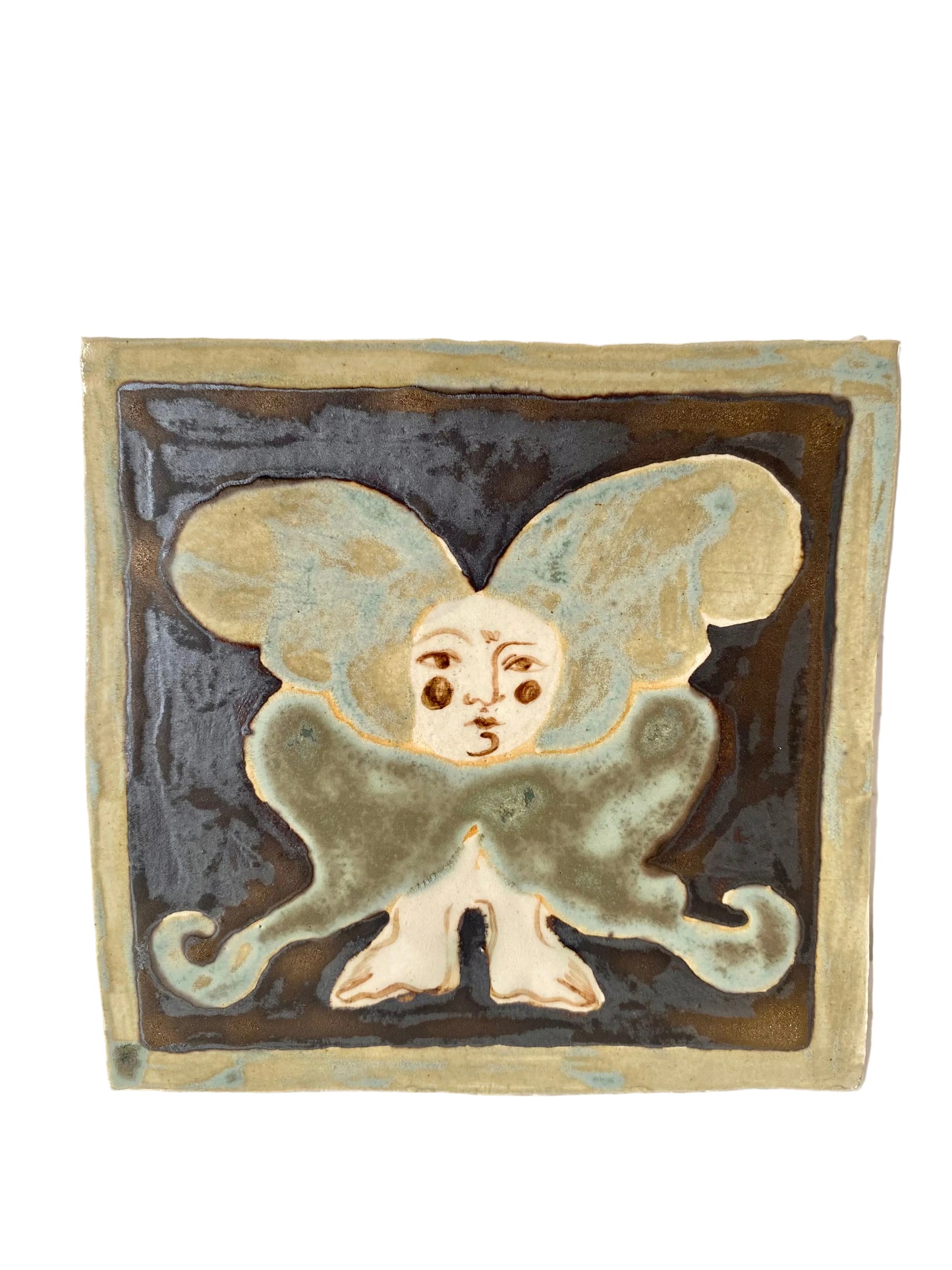 Angel in Brown Gold and Soft Green - Ceramic Tile