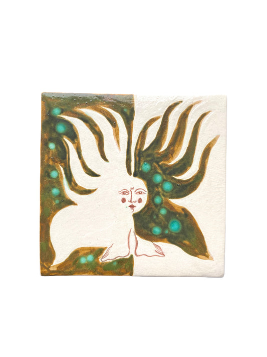 Angel in Green and White - Ceramic Tile