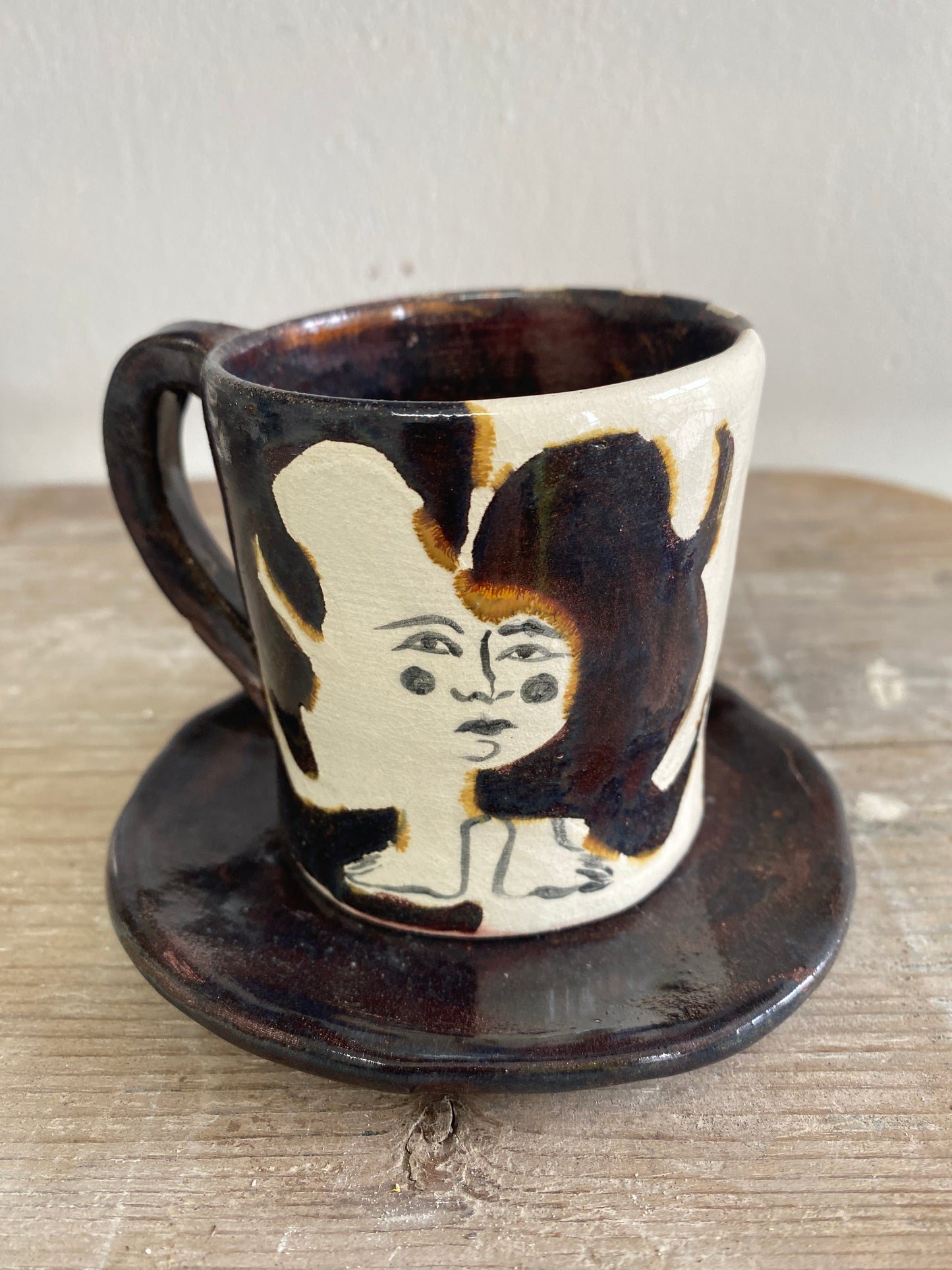 Angel in Dark Shimmering Purple and  White - Medium Coffee Cup & Saucer