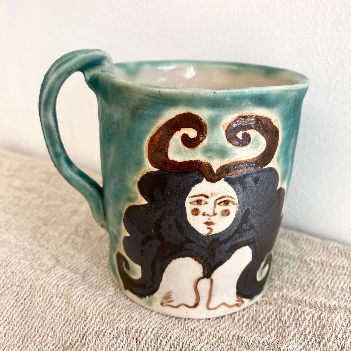 Angel in Turquoise and Metallic Black - Large Mug