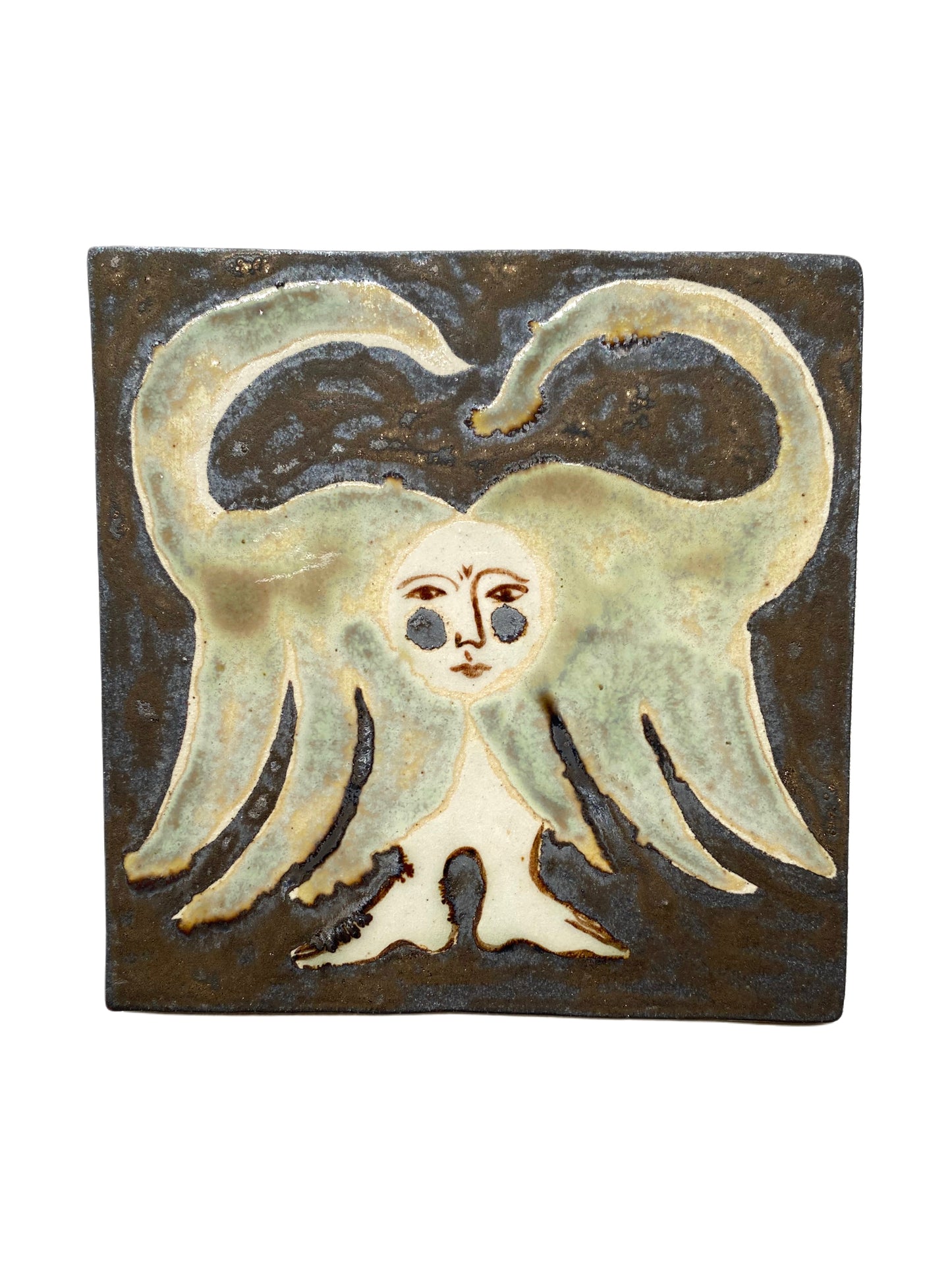 Angel in Antique Copper and Green - Ceramic Tile