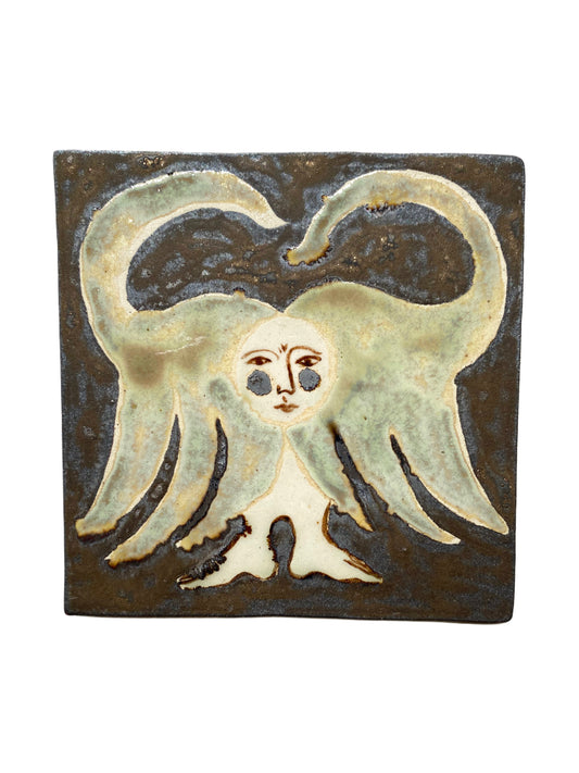 Angel in Antique Copper and Green - Ceramic Tile