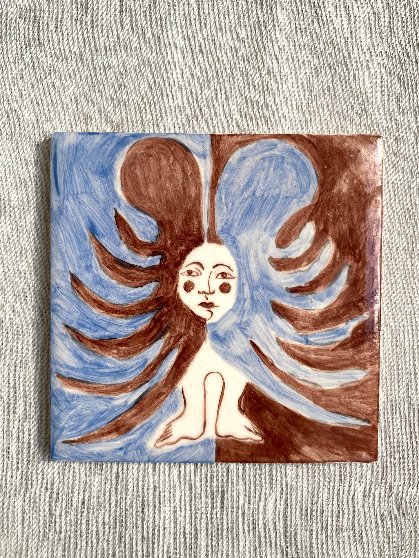 Angel in Brown and Blue - Ceramic Tile
