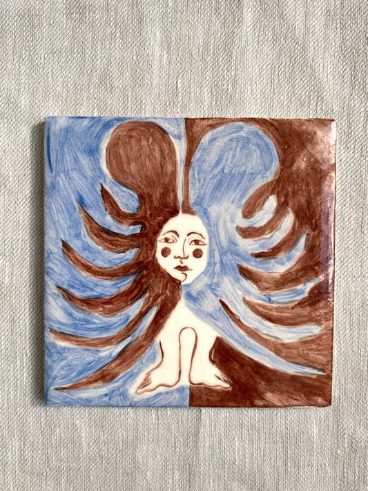 Angel in Brown and Blue - Ceramic Tile