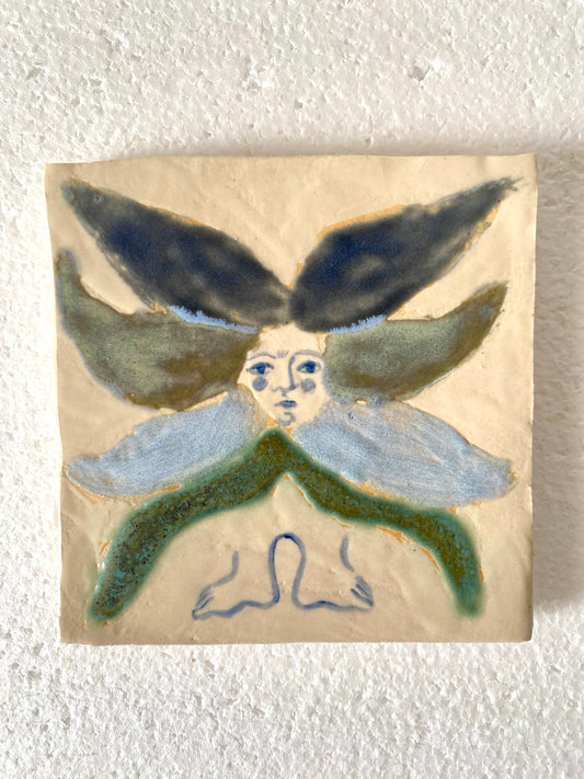 Angel in Blues on White - Ceramic Tile