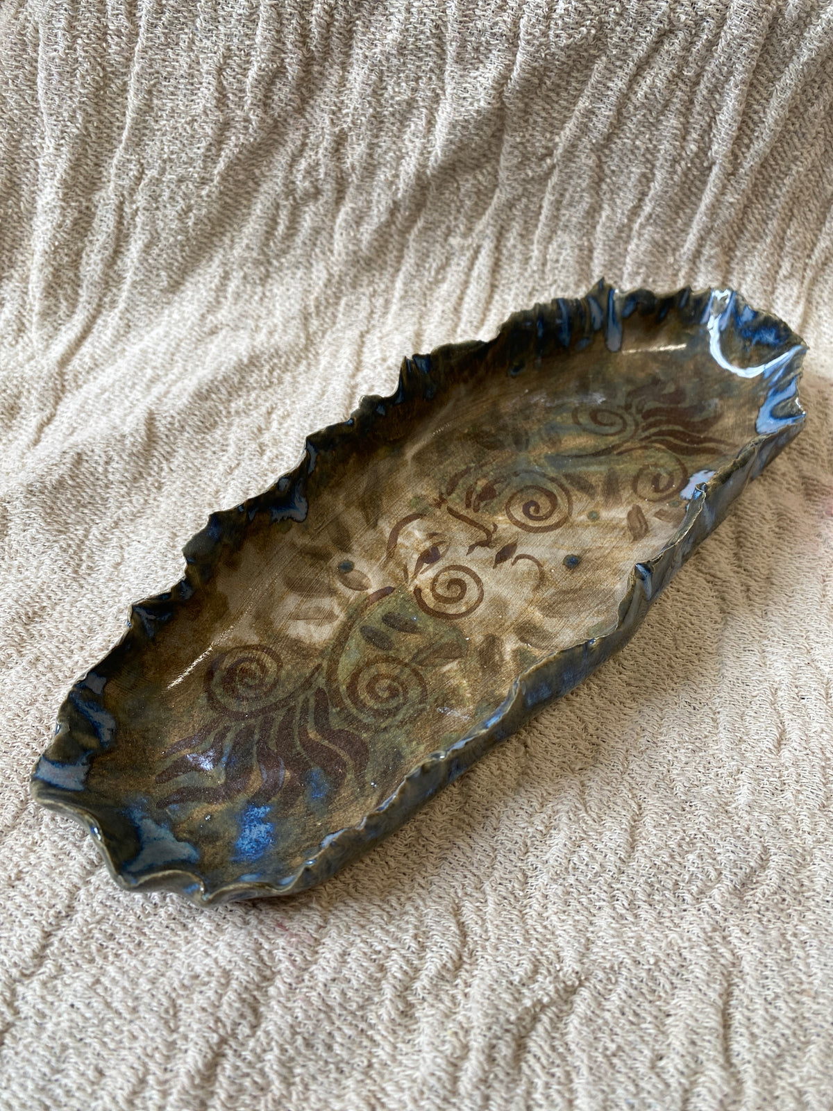 Oval Plate in  Dark Green and Brown - medium
