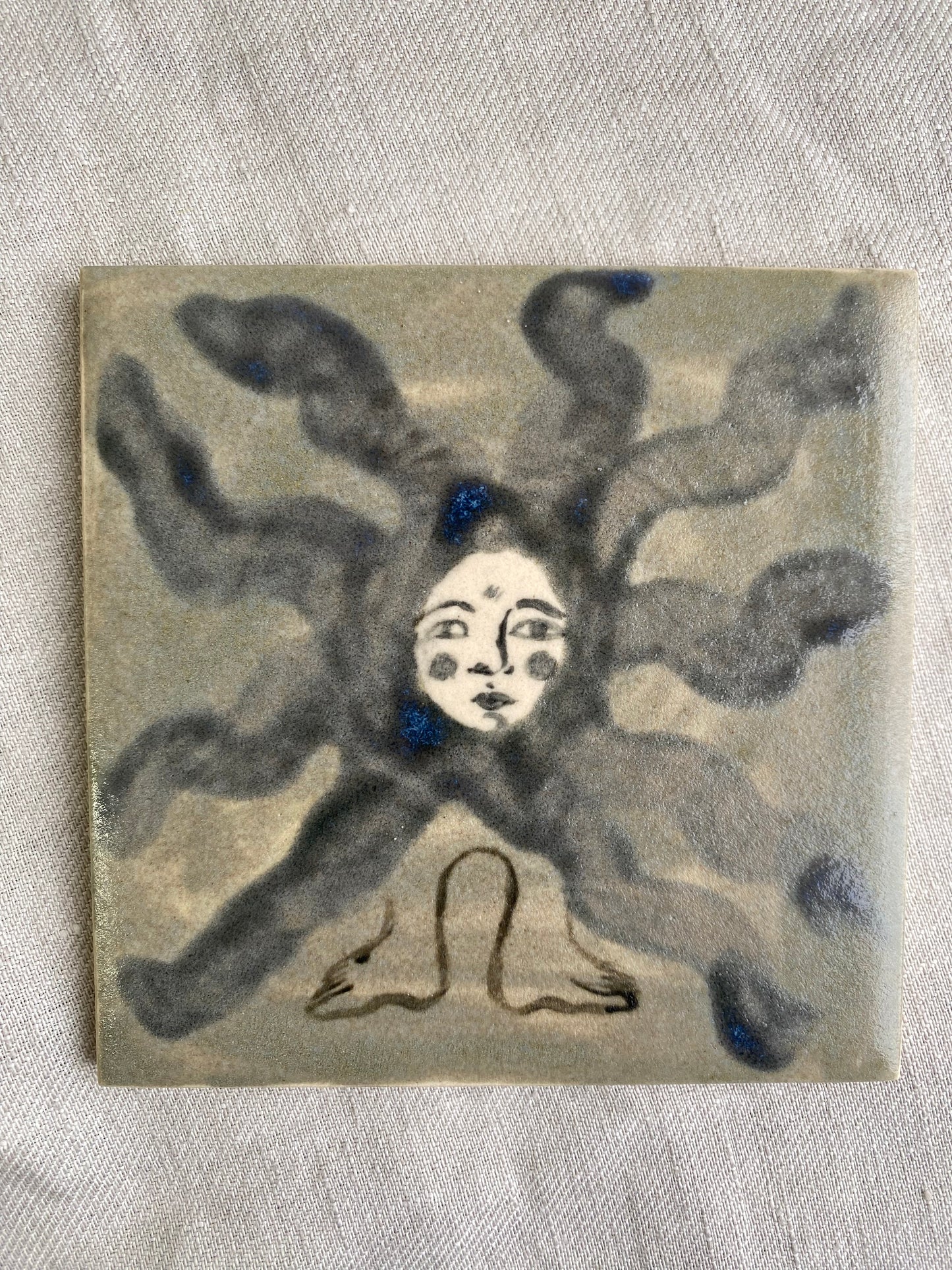 Flower in Grey and Blue - Ceramic Tile