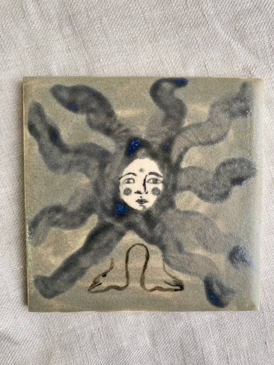 Flower in Grey and Blue - Ceramic Tile