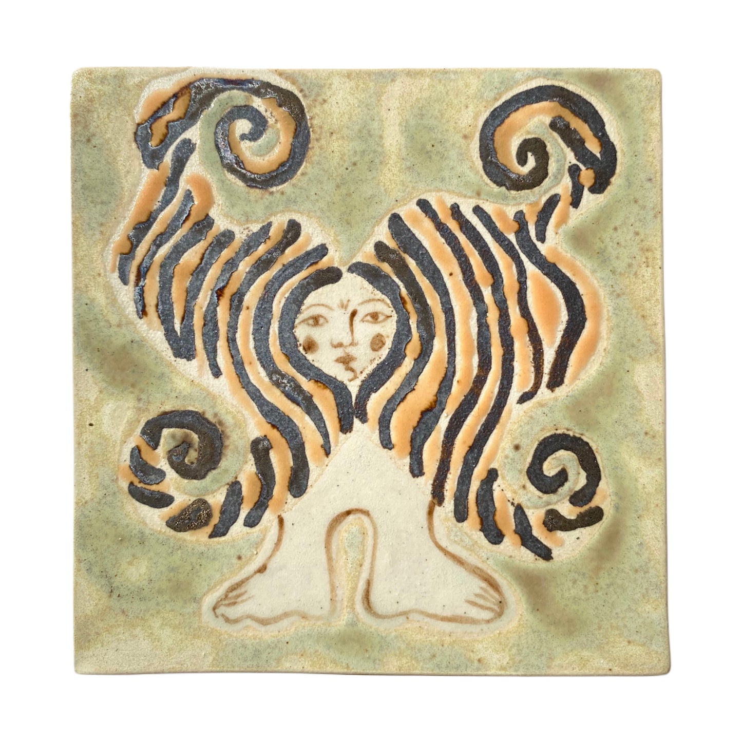Angel in Gold Orange stripe & Green - Ceramic Tile