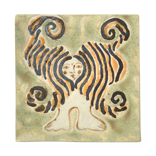 Angel in Gold Orange stripe & Green - Ceramic Tile