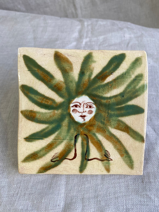 Flower in Cream and Green - Ceramic Tile