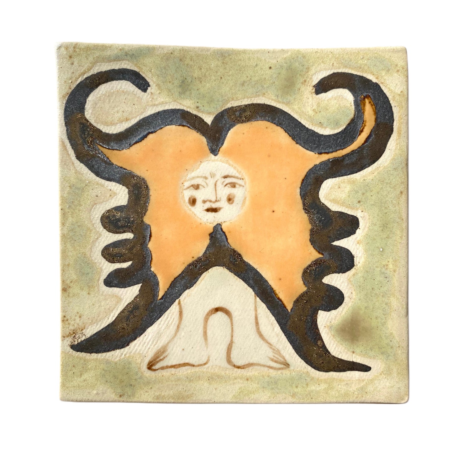 Angel in Orange, Gold & Green - Ceramic Tile