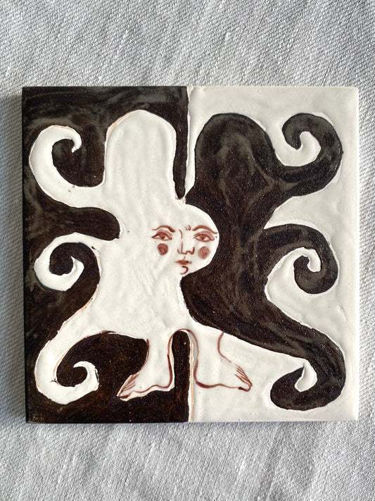 Angel in Shimmering Black and White - Ceramic Tile