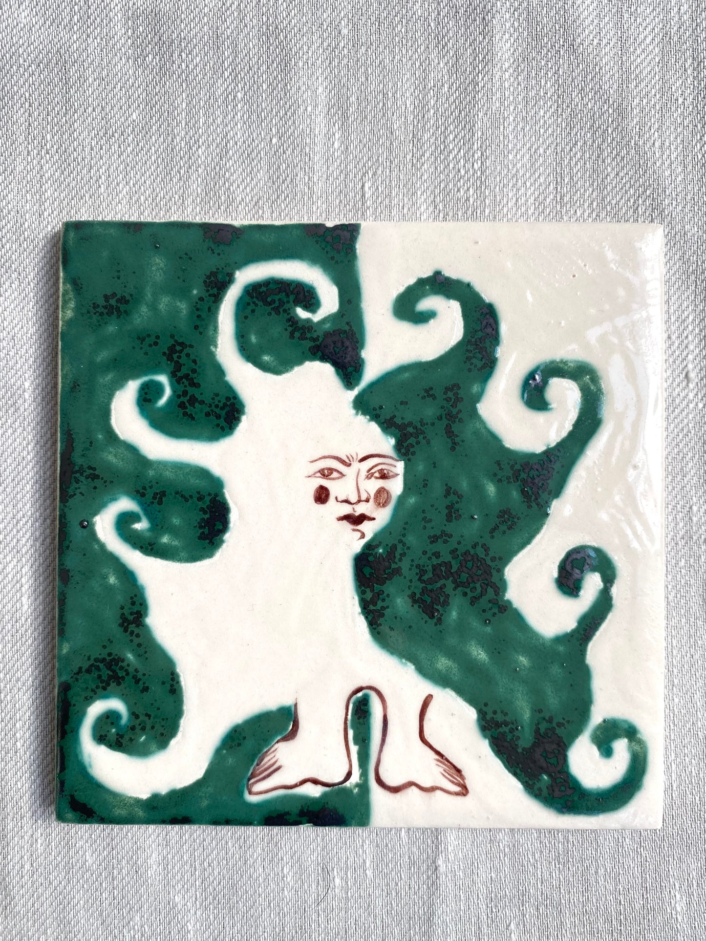 Angel in Green and White- Ceramic Tile
