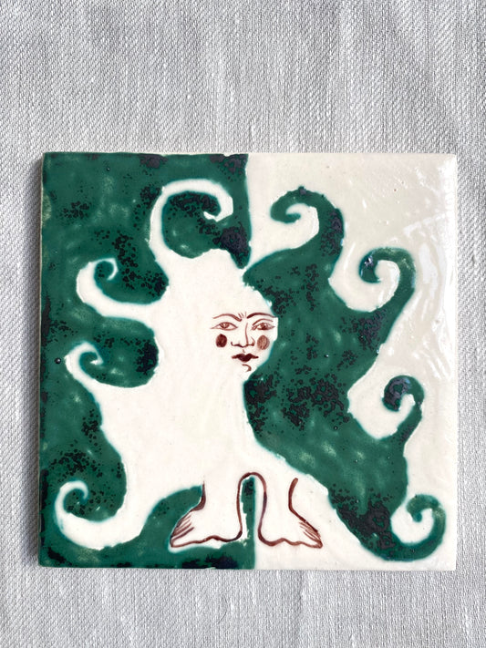 Angel in Green and White- Ceramic Tile