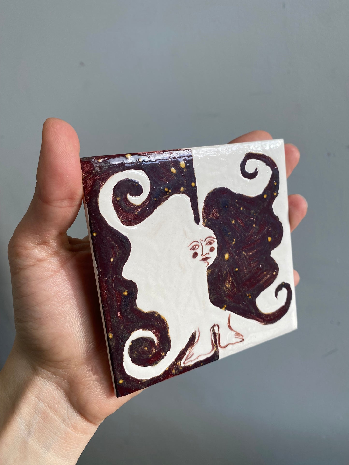 Angel in Ironstone and White- Ceramic Tile