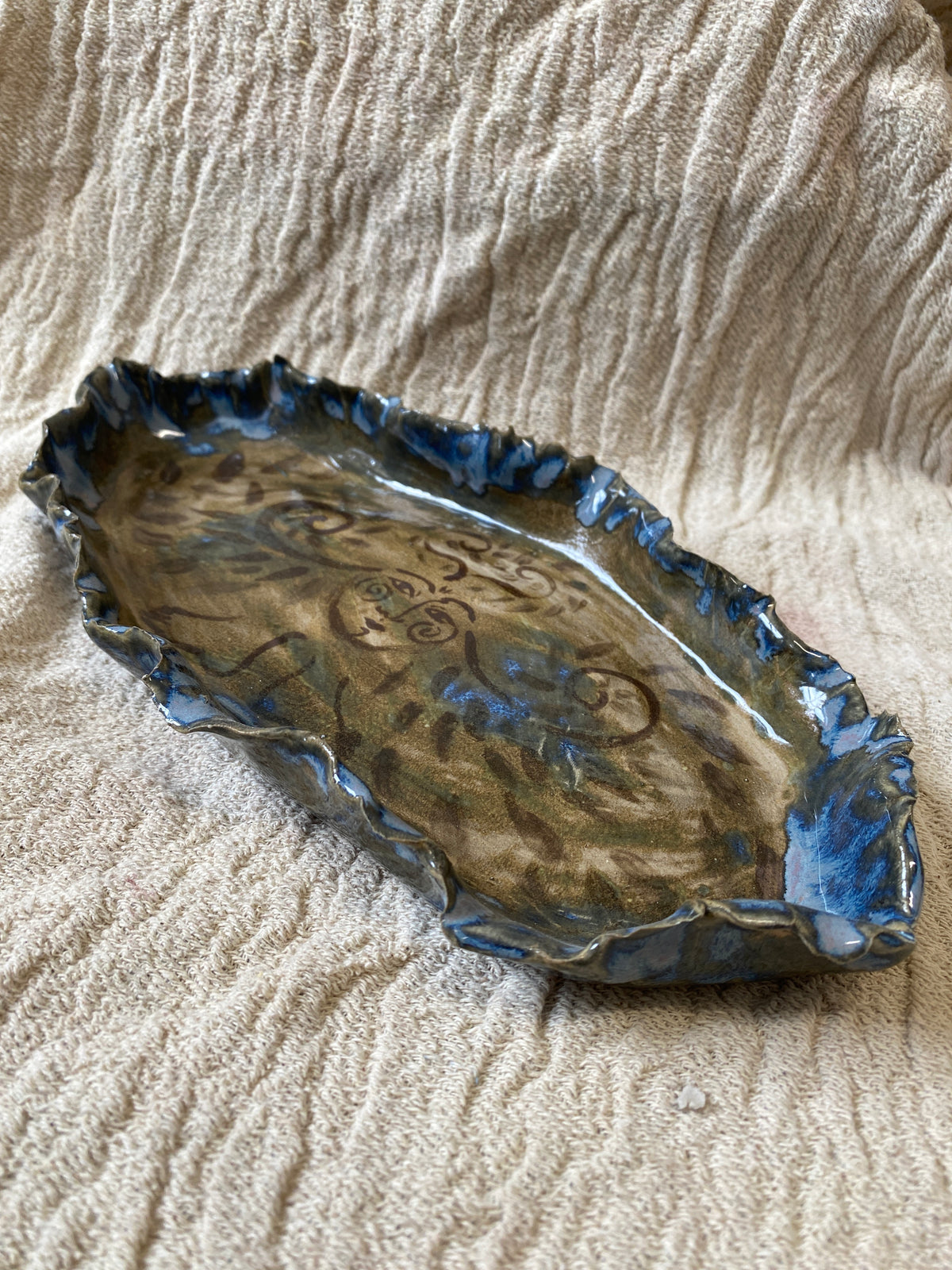 Oval Plate in  Dark Green and Brown - large