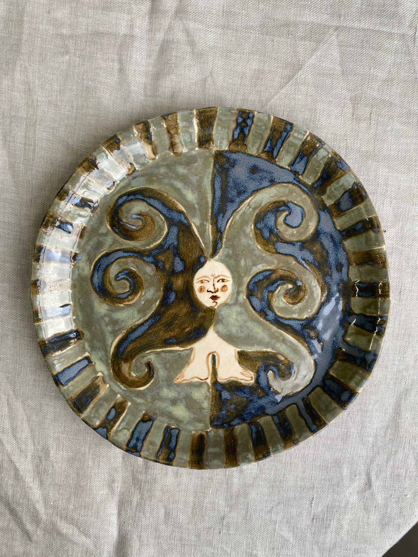 Angel Plate in Soft Blue and Black Shadow