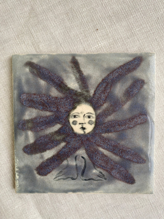Flower in Blue and Black Shadow - Ceramic Tile