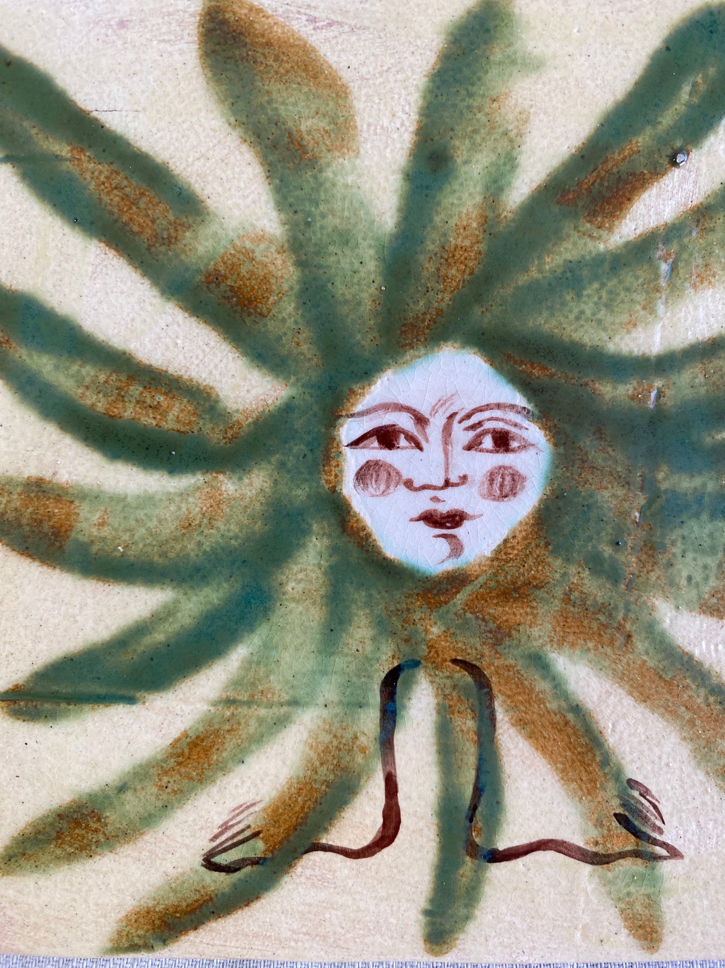 Flower in Cream and Green - Ceramic Tile